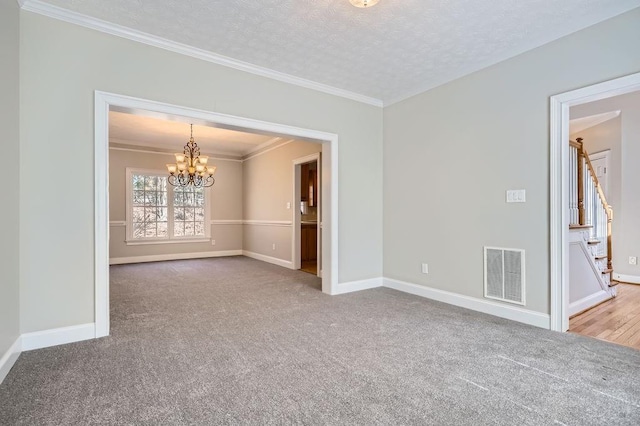 100 Hamilton Glen Ct, Fayetteville, GA 30215 - carpeted empty room with a chandelier, crown molding, stairs, and a textured ceiling