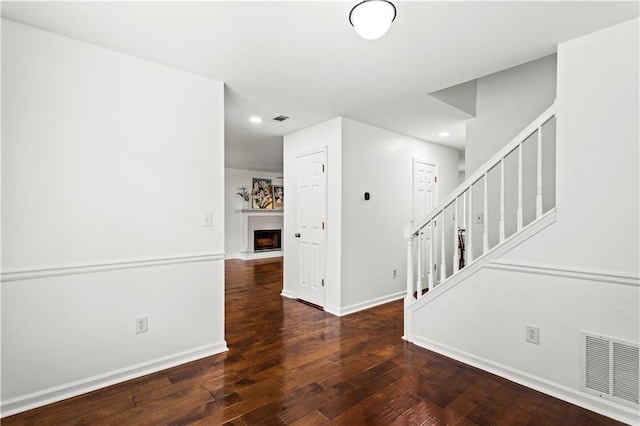 1320 Country Acres Ln, Lawrenceville, GA 30045 - entryway featuring hardwood / wood-style flooring, stairway, a lit fireplace, and recessed lighting