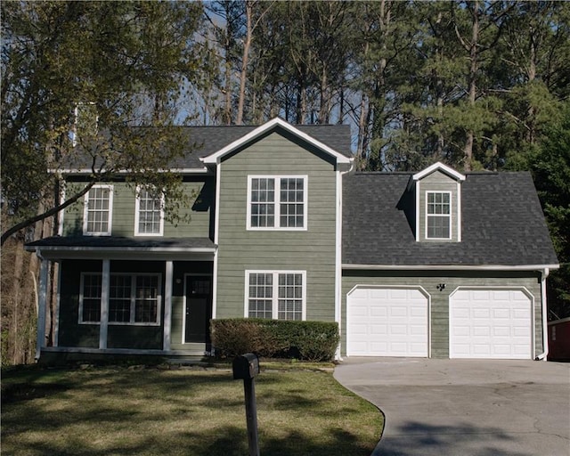 1320 Country Acres Ln, Lawrenceville, GA 30045 - view of front of property with concrete driveway, a garage, a front lawn, and a shingled roof