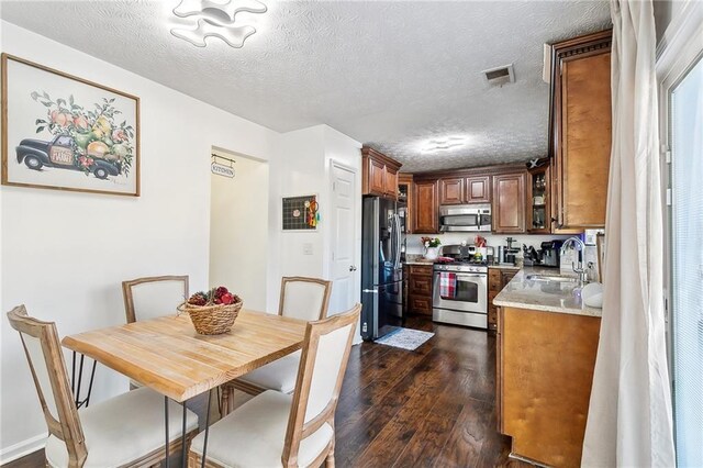 1240 Birchwood Ln, Roswell, GA 30076 - kitchen featuring stainless steel appliances, a sink, dark wood-type flooring, a textured ceiling, and light countertops