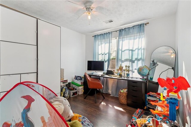 1240 Birchwood Ln, Roswell, GA 30076 - office space with ceiling fan, wood finished floors, and a textured ceiling