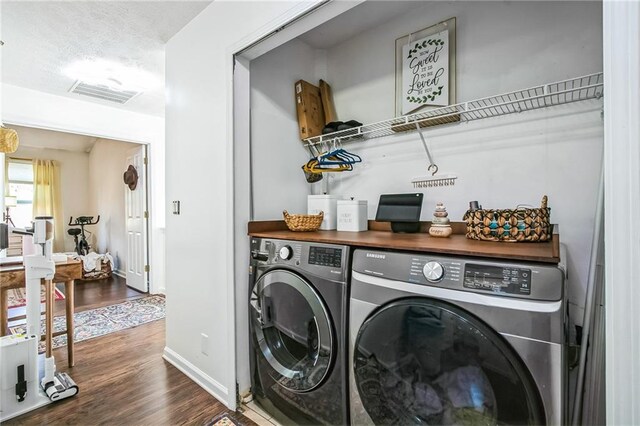 1240 Birchwood Ln, Roswell, GA 30076 - laundry area with independent washer and dryer, dark wood finished floors, and baseboards