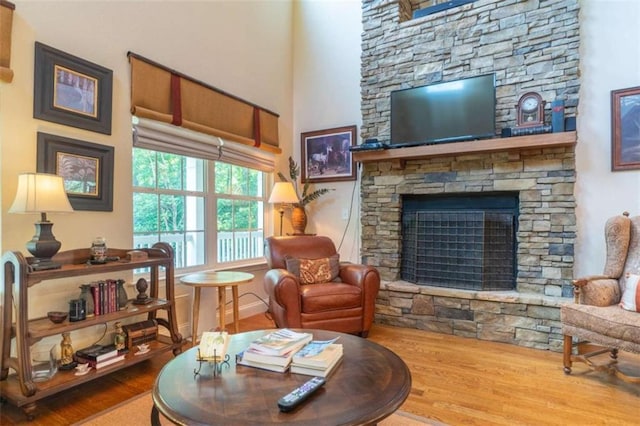 living room featuring a fireplace and hardwood / wood-style floors