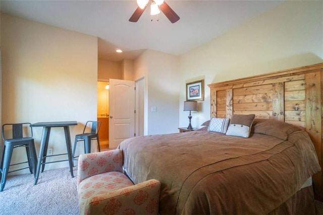 bedroom featuring carpet flooring and ceiling fan