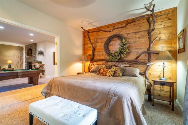 carpeted bedroom with pool table