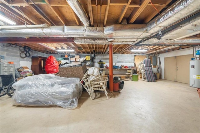 basement with water heater