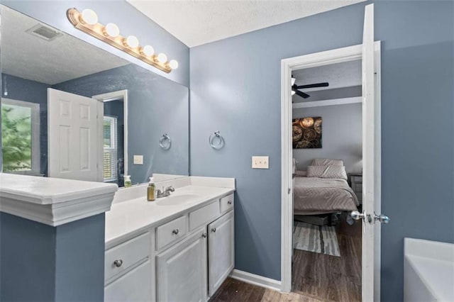 220 Brookstone Trl, Braselton, GA 30517 - bathroom with ensuite bath, wood finished floors, vanity, a textured ceiling, and a bathtub