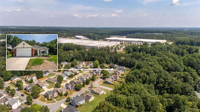 220 Brookstone Trl, Braselton, GA 30517 - aerial perspective of suburban area with property parcel outlined and a heavily wooded area