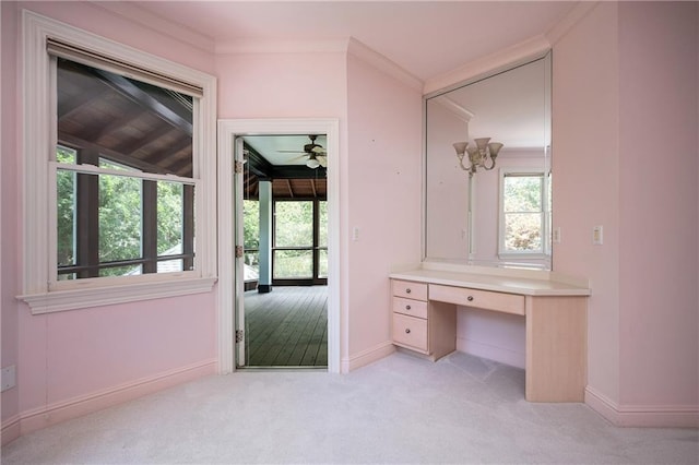 1006 Arbor Trce NE, Atlanta, GA 30319 - unfurnished office with light colored carpet, healthy amount of natural light, crown molding, and built in desk