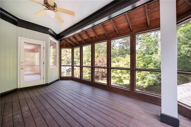 1006 Arbor Trce NE, Atlanta, GA 30319 - unfurnished sunroom featuring a ceiling fan, hardwood / wood-style floors, and a wooden deck