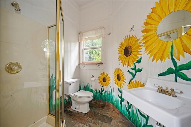 1006 Arbor Trce NE, Atlanta, GA 30319 - bathroom with a shower stall and stone tile floors