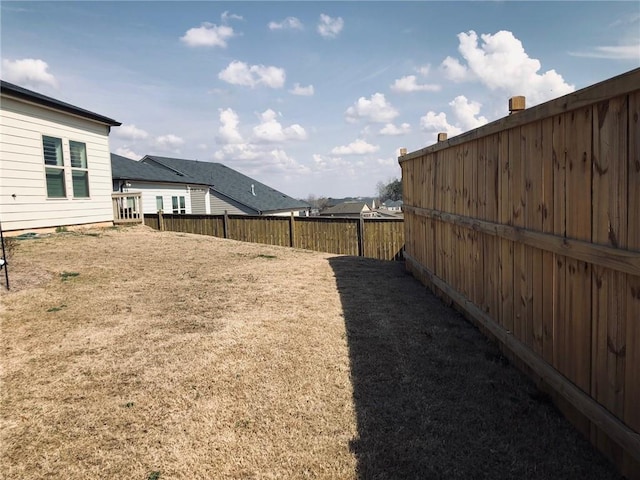 view of yard with a fenced backyard