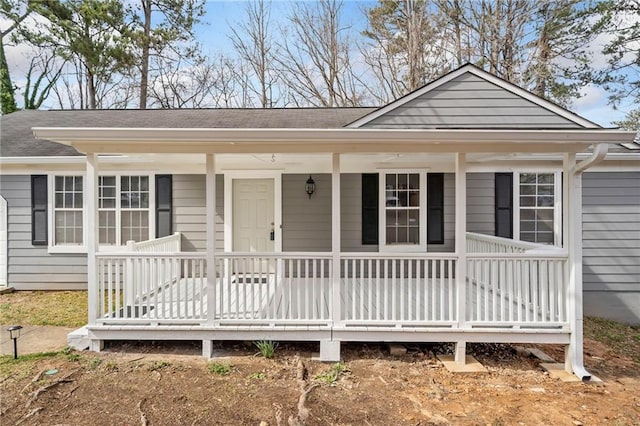 view of front of house featuring covered porch and roof with shingles