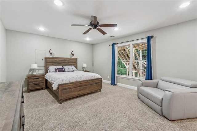 310 Arbor Creek Trl, Roswell, GA 30076 - bedroom with light carpet, recessed lighting, baseboards, and a ceiling fan