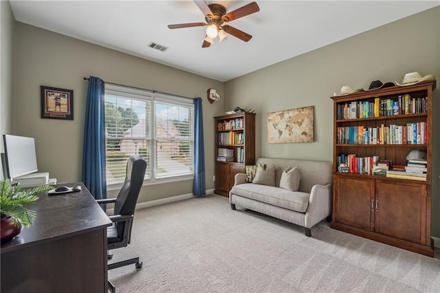 310 Arbor Creek Trl, Roswell, GA 30076 - office space with a ceiling fan, light colored carpet, and baseboards
