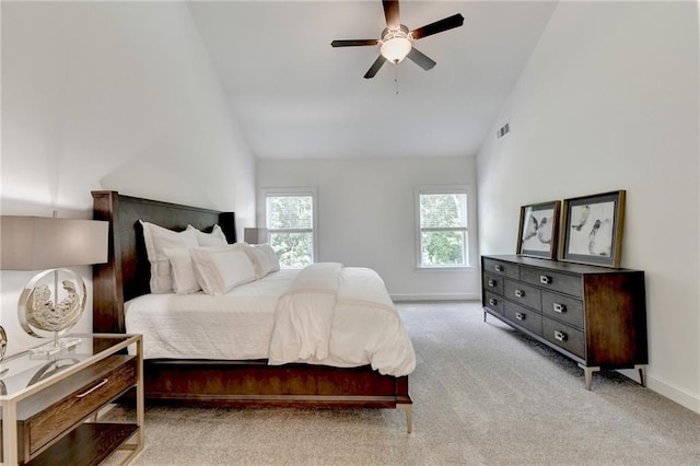 8305 Beryl Overlook, Gainesville, GA 30506 - carpeted bedroom with high vaulted ceiling, baseboards, and a ceiling fan