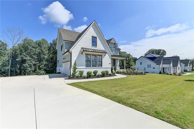 8305 Beryl Overlook, Gainesville, GA 30506 - modern farmhouse with driveway, a front lawn, brick siding, and an attached garage