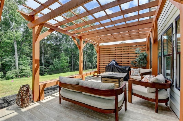 8305 Beryl Overlook, Gainesville, GA 30506 - wooden deck featuring an outdoor living space, a pergola, and a patio area