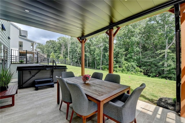 8305 Beryl Overlook, Gainesville, GA 30506 - view of patio / terrace with a hot tub, a wooden deck, and outdoor dining space