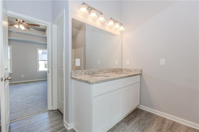 bathroom featuring wood finished floors, a sink, and baseboards