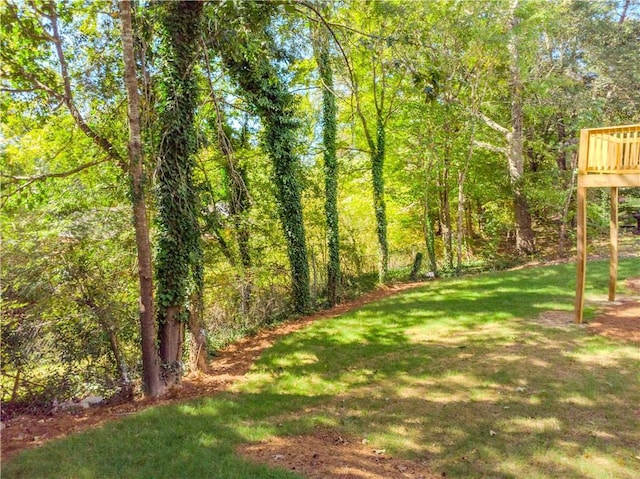 view of yard with a view of trees