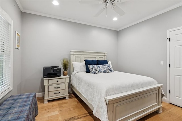 1832 Monument Rd, Jasper, GA 30143 - bedroom with light wood-style floors, recessed lighting, ornamental molding, and a ceiling fan
