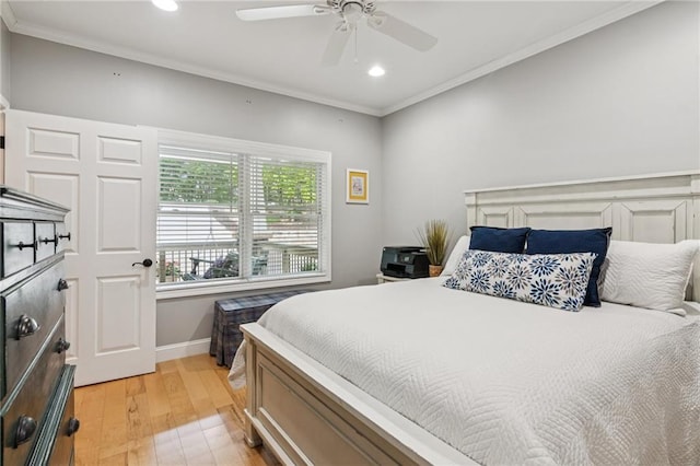 1832 Monument Rd, Jasper, GA 30143 - bedroom with light wood finished floors, ornamental molding, recessed lighting, and a ceiling fan