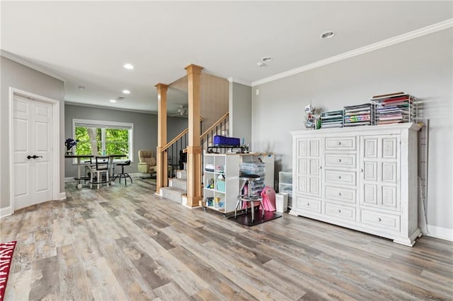 1832 Monument Rd, Jasper, GA 30143 - recreation room with ornamental molding, wood finished floors, and recessed lighting