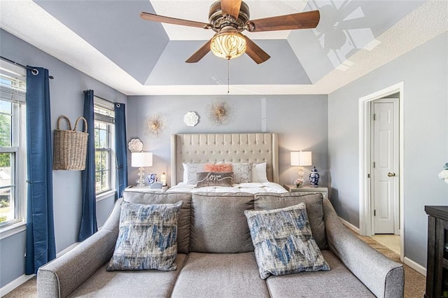 10 Callaway Ct, Hiram, GA 30141 - bedroom featuring a ceiling fan, baseboards, carpet, and a raised ceiling