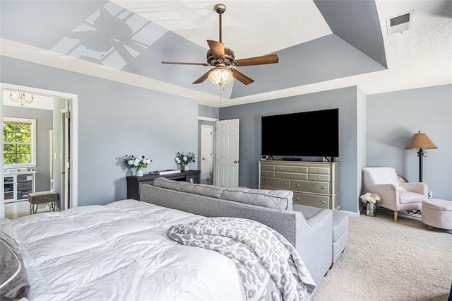 10 Callaway Ct, Hiram, GA 30141 - bedroom with carpet floors, ceiling fan, visible vents, and a raised ceiling