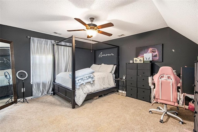 10 Callaway Ct, Hiram, GA 30141 - bedroom featuring a textured ceiling, visible vents, vaulted ceiling, and carpet