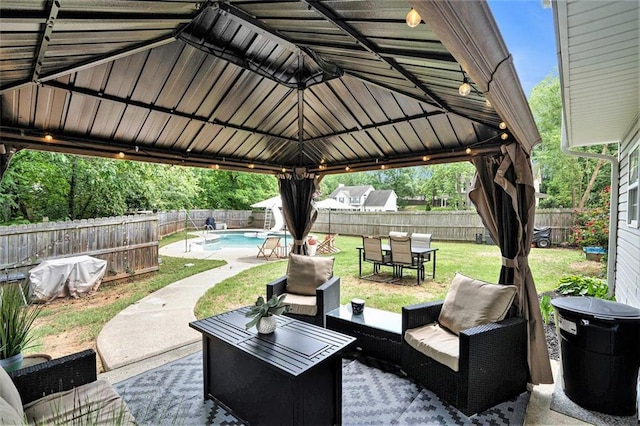 10 Callaway Ct, Hiram, GA 30141 - view of patio featuring a gazebo, a fenced in pool, an outdoor hangout area, and a fenced backyard