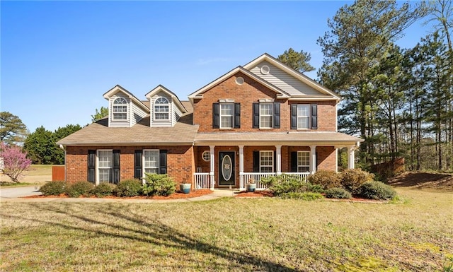 151 River Park Cir, Mcdonough, GA 30252 - traditional-style house with covered porch, brick siding, and a front yard