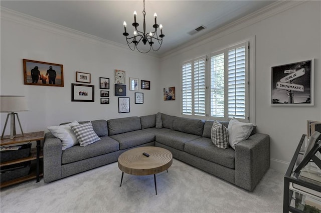 1892 Raven Hill Dr NE, Atlanta, GA 30319 - living room featuring a chandelier, crown molding, and carpet floors