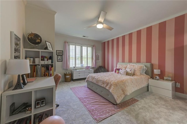 1892 Raven Hill Dr NE, Atlanta, GA 30319 - bedroom with ornamental molding, carpet floors, and a ceiling fan