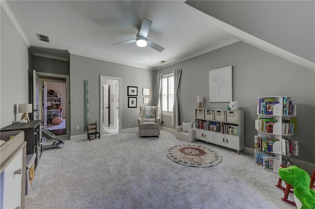 1892 Raven Hill Dr NE, Atlanta, GA 30319 - game room with carpet floors, ceiling fan, crown molding, and baseboards