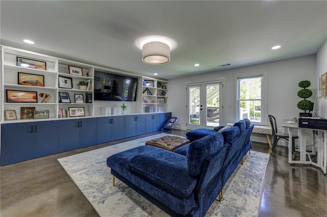 1892 Raven Hill Dr NE, Atlanta, GA 30319 - living area featuring concrete floors, french doors, and recessed lighting