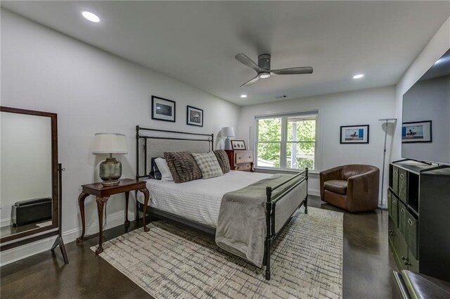 1892 Raven Hill Dr NE, Atlanta, GA 30319 - bedroom featuring finished concrete flooring, recessed lighting, baseboards, and ceiling fan