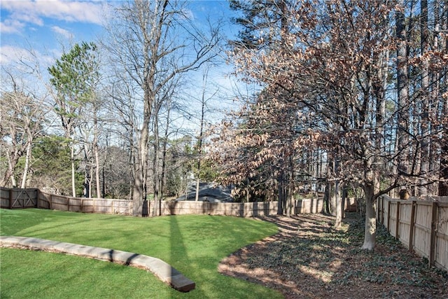 view of yard with a fenced backyard