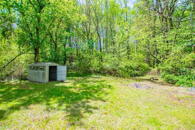8211 Thompson St, Douglasville, GA 30134 - view of yard with a wooded view and an outdoor structure