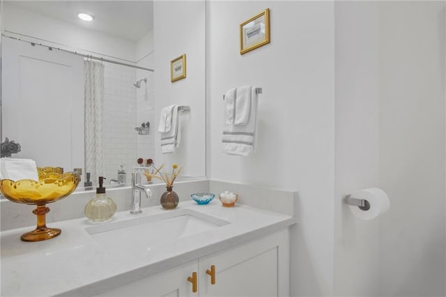 bathroom with vanity and a shower with shower curtain