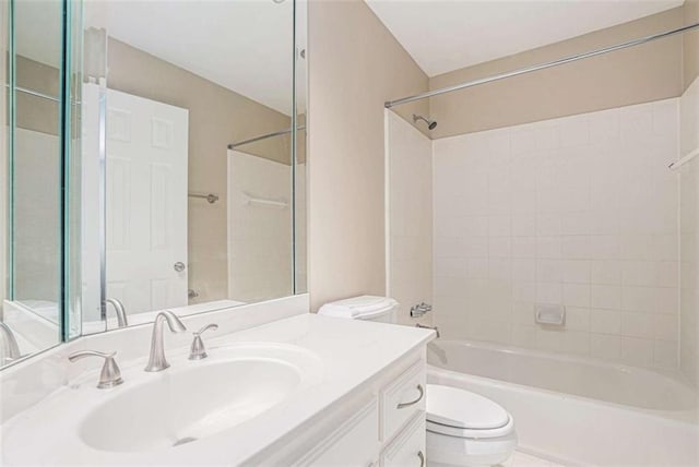 full bathroom featuring vanity, bathtub / shower combination, toilet, and tile patterned floors