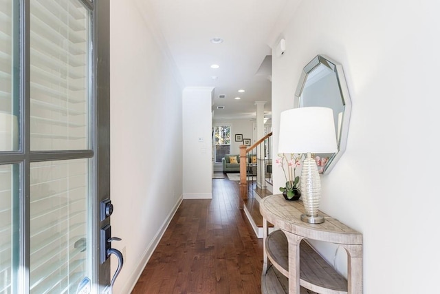 corridor featuring dark hardwood / wood-style floors