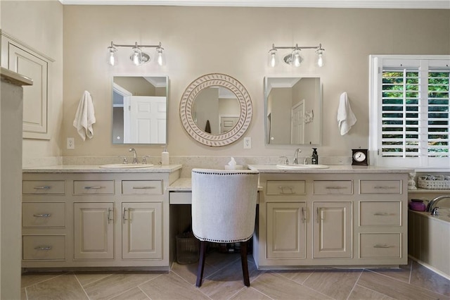 bathroom with tile patterned floors and vanity