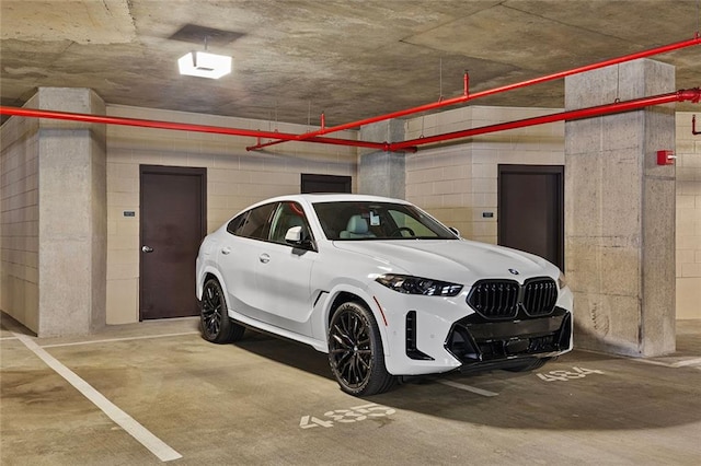 parking garage with concrete block wall