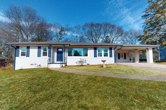 ranch-style house with a front lawn and a carport