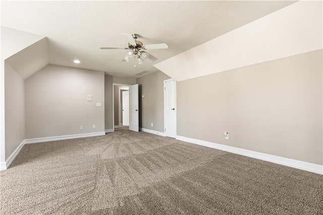 1360 Mount Mickinley Dr, Grayson, GA 30017 - additional living space featuring ceiling fan, light carpet, vaulted ceiling, and recessed lighting