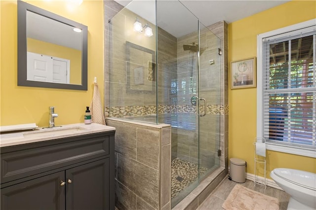 1360 Mount Mickinley Dr, Grayson, GA 30017 - bathroom featuring vanity, a stall shower, and tile patterned flooring