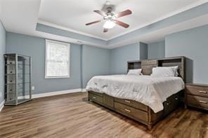 1360 Mount Mickinley Dr, Grayson, GA 30017 - bedroom with a raised ceiling, wood finished floors, and ceiling fan