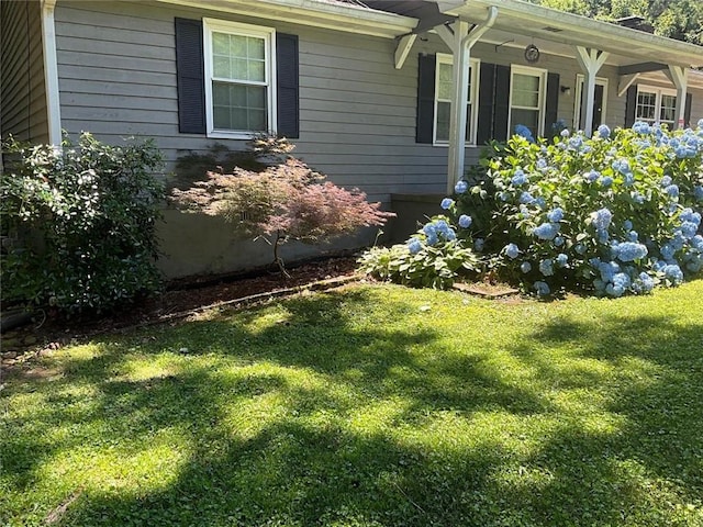 view of property exterior with a yard